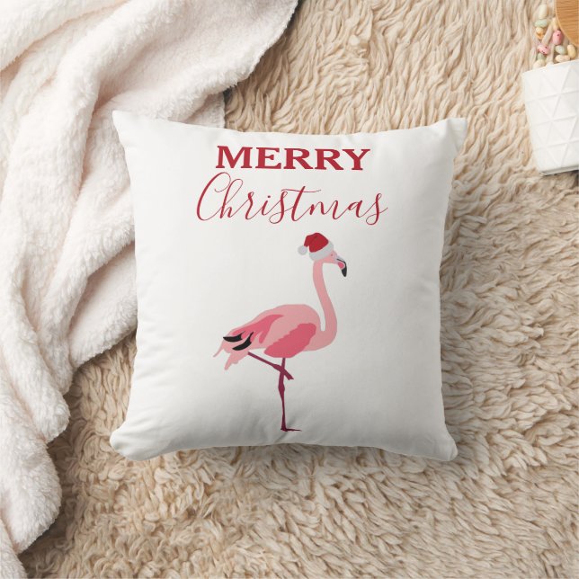 Coussin Oiseau de Noël rose Flamant rose avec chapeau de P (Couverture)