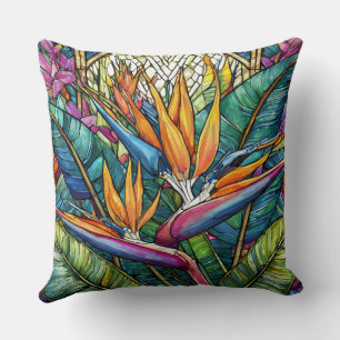 Coussin Oiseau de paradis en verre tendu