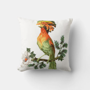 Coussin Oiseau de Paradis et fleurs exotiques sur un fond 