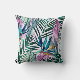 Coussin Oiseau de paradis tropical, motif d'aquarelle