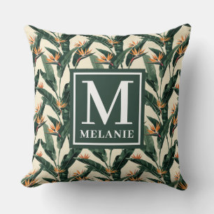 Coussin Oiseau du paradis Motif Monogramme personnel