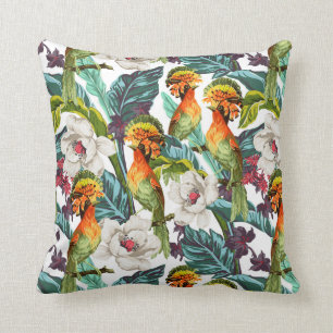 Coussin Oiseau et motif de fleur exotique