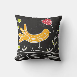 Coussin oiseau et plante