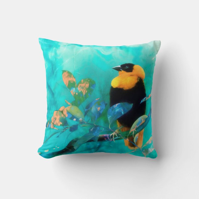 Coussin Oiseau exotique "CHANSON SUR LE VENT" (Recto)