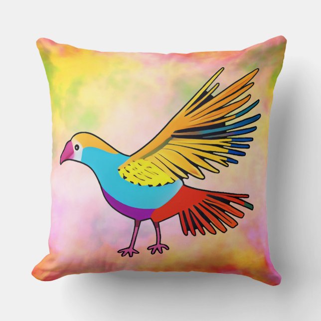 Coussin Oiseau Extraordinaire sur marbre rose-jaune (Recto)