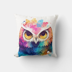 Coussin Oiseau Hibou Nature sauvage Animal Couleur peintur