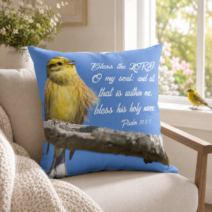 Coussin Oiseau Jaune Bénissez le Seigneur O mon âme Écritu