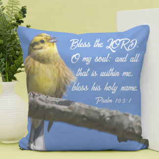 Coussin Oiseau Jaune Bénissez le Seigneur O mon âme Écritu
