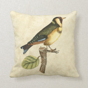 Coussin Oiseau jaune et vert perché sur une petite branche