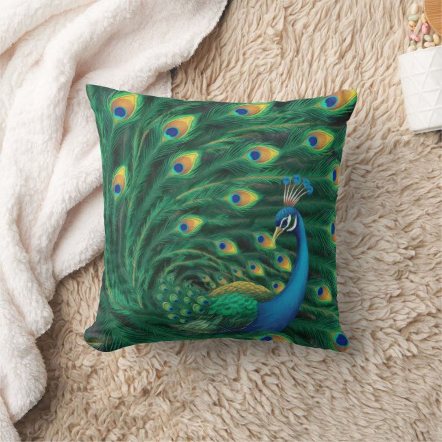 Coussin Oiseau Paon Bleu (Couverture)