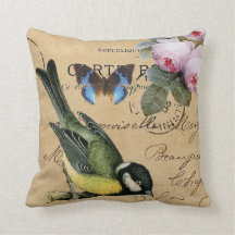 Oiseau, papillon bleu roses shabby chic
