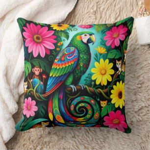 Coussin Oiseau perroquet fée époustouflant