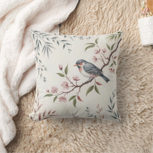 Coussin Oiseau roux sur l'oreiller à lancer à la branche