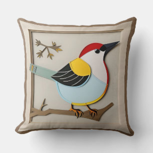 Coussin Oiseau Stylisé Papier