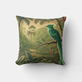Coussin Oiseau tropical dans la jungle verte luxuriante