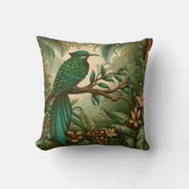 Coussin Oiseau tropical dans la jungle verte luxuriante 2