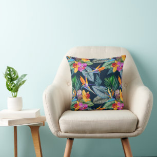 Coussin Oiseau Tropical De Paradis Et Orchidée