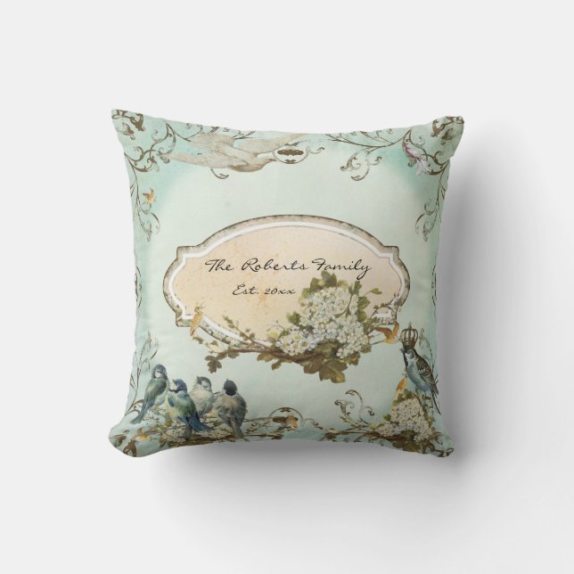 Coussin Oiseaux boisés enchantés Dove Swirl Personnalisé (Recto)