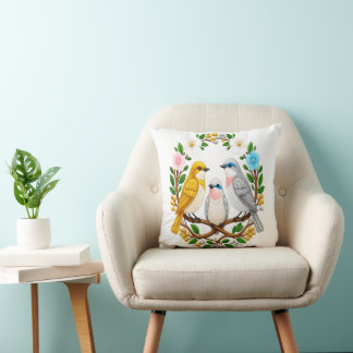 Coussin Oiseaux chanteurs en fleurs : une symphonie perliè