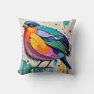 Coussin Oiseaux coloré art abstrait gros géant mignon drôl