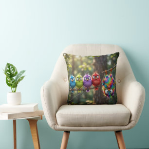Coussin Oiseaux colorés et duveteux