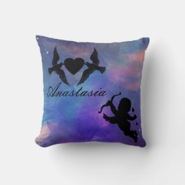 Coussin oiseaux cool, Extraordinaires, pourpres avec coeur