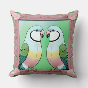 Coussin Oiseaux d'amour romantiques perroquets sur branche