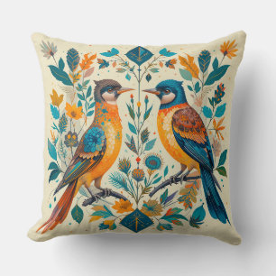 Coussin Oiseaux dans la nature avec éléments géométriques