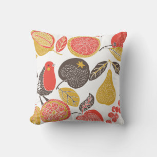 Coussin Oiseaux dans le Jardin aux Fruits Luxuriants
