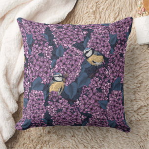 Coussin Oiseaux dans le jardin violet lilas