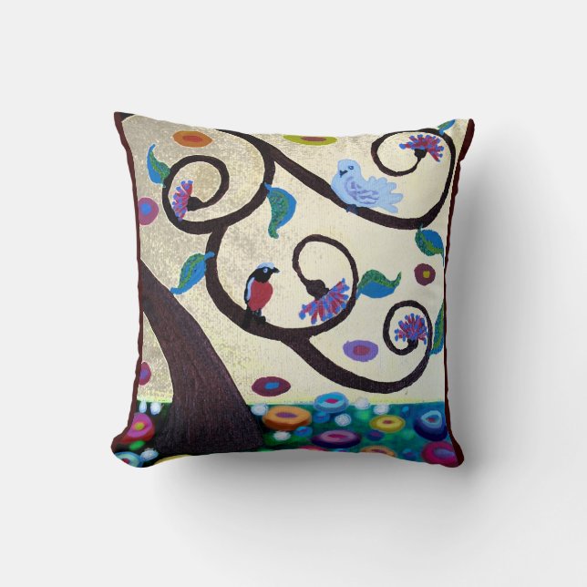 Coussin Oiseaux dans un arbre - Art nouveau (Recto)