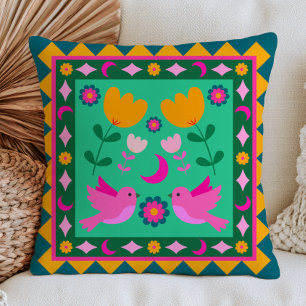 Coussin Oiseaux d'art populaire Dopamine esthétique Coloré