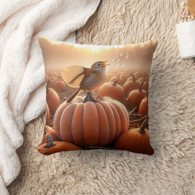 Coussin Oiseaux d'automne chanter sur un Citrouille (Couverture)