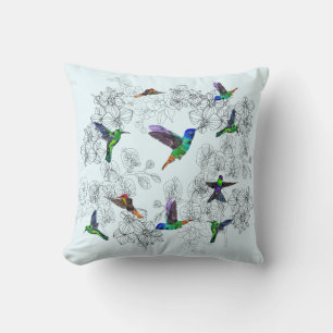 Coussin Oiseaux de colibri Lancer des fleurs d'orchidées d