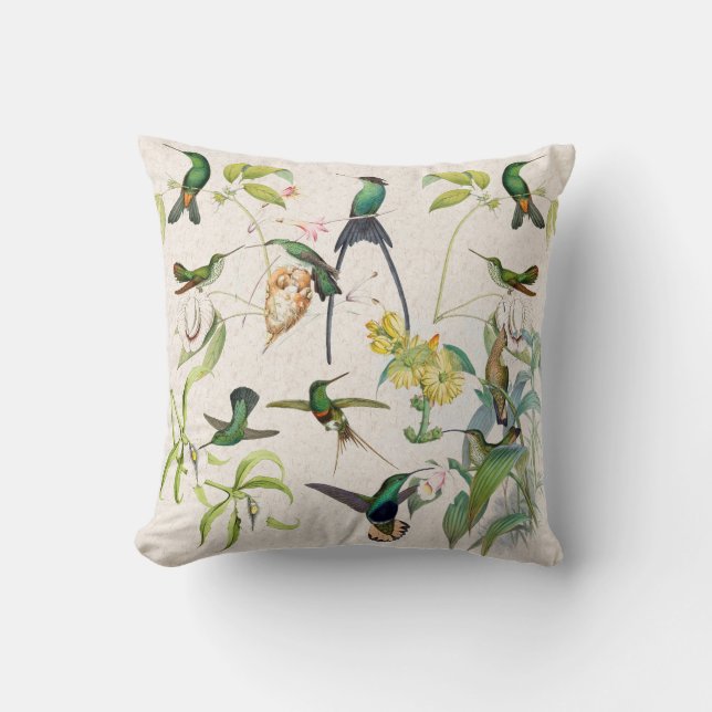 Coussin Oiseaux de colibri Nid Fleurs d'orchidées Lancer l (Recto)