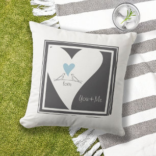 Coussin Oiseaux de l'amour modernes personnalisés Cœur ble