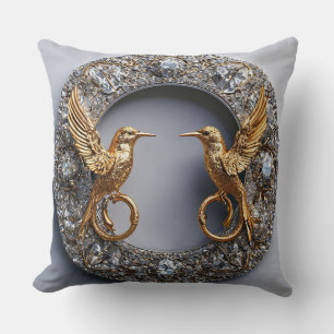 Coussin Oiseaux de mariage dorés Oiseaux romantiques de l'
