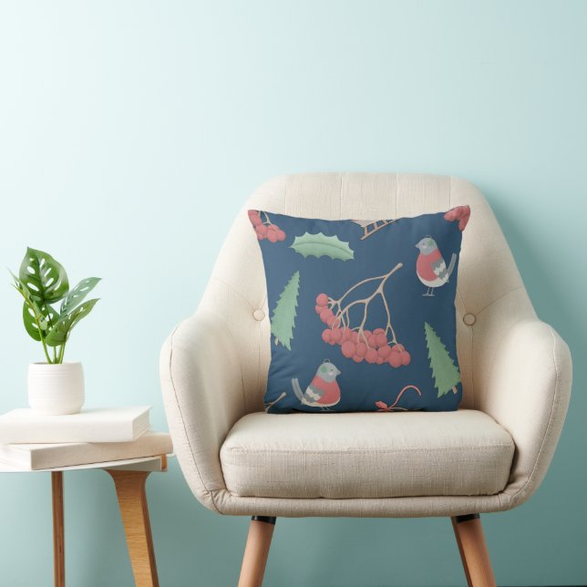 Coussin Oiseaux de Noël et coudes Bleus (Chaise)