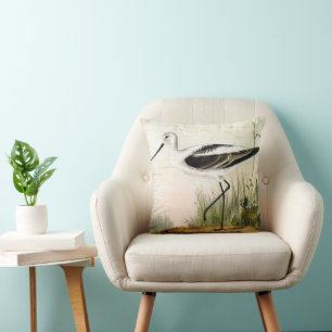 Coussin Oiseaux de rivage de la vie marine vintage, oiseau