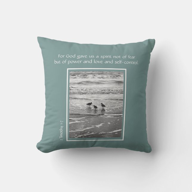Coussin Oiseaux de rivage océanique, avec verset biblique  (Recto)