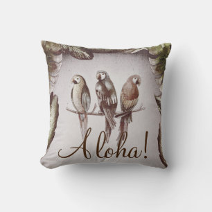 Coussin Oiseaux de Tiki Tropicaux Vintage Perroquets & Feu
