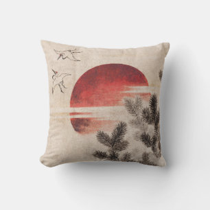 Coussin Oiseaux et coucher du soleil par Katsushika Hokusa
