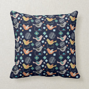 Coussin Oiseaux Fleurs Rétro Moderne Motif du milieu du si