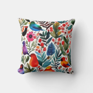 Coussin Oiseaux floraux colorés