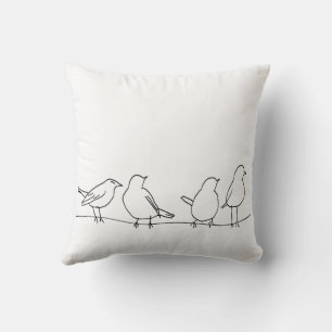 Coussin Oiseaux minimalistes sur une ligne de fil Art sur
