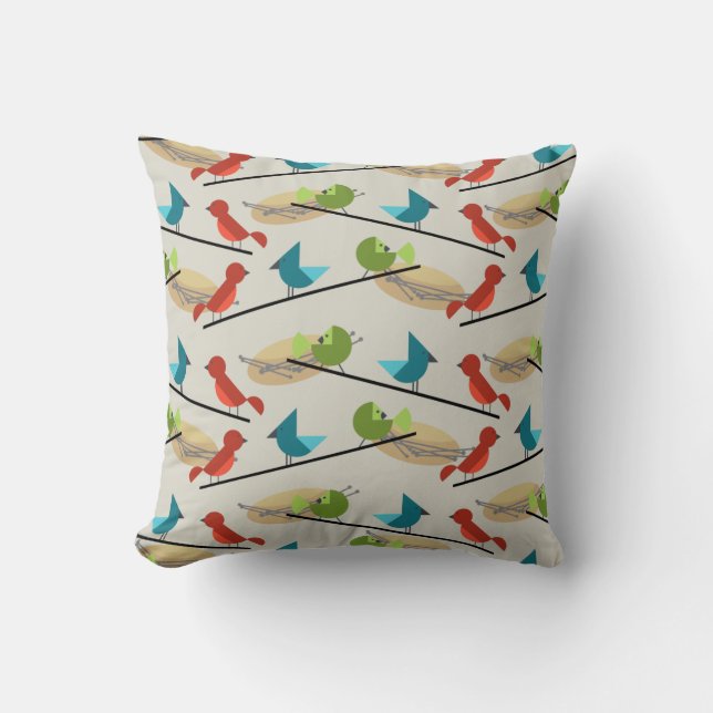 Coussin Oiseaux modernes du milieu du siècle (Recto)