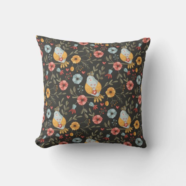 Coussin Oiseaux Motif floral bohème (Recto)