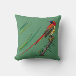 Coussin Oiseaux peints sur fond vert