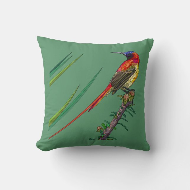 Coussin Oiseaux peints sur fond vert (Recto)