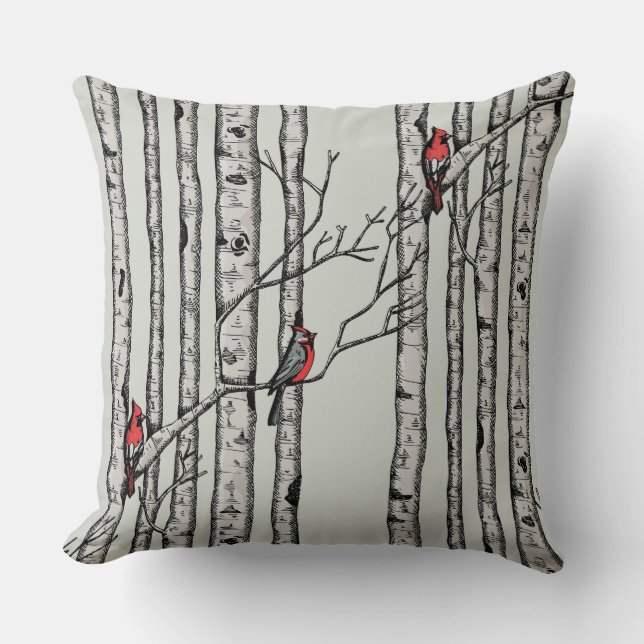 Coussin Oiseaux rouges et verts et oiseaux cardinaux rouge (Recto)